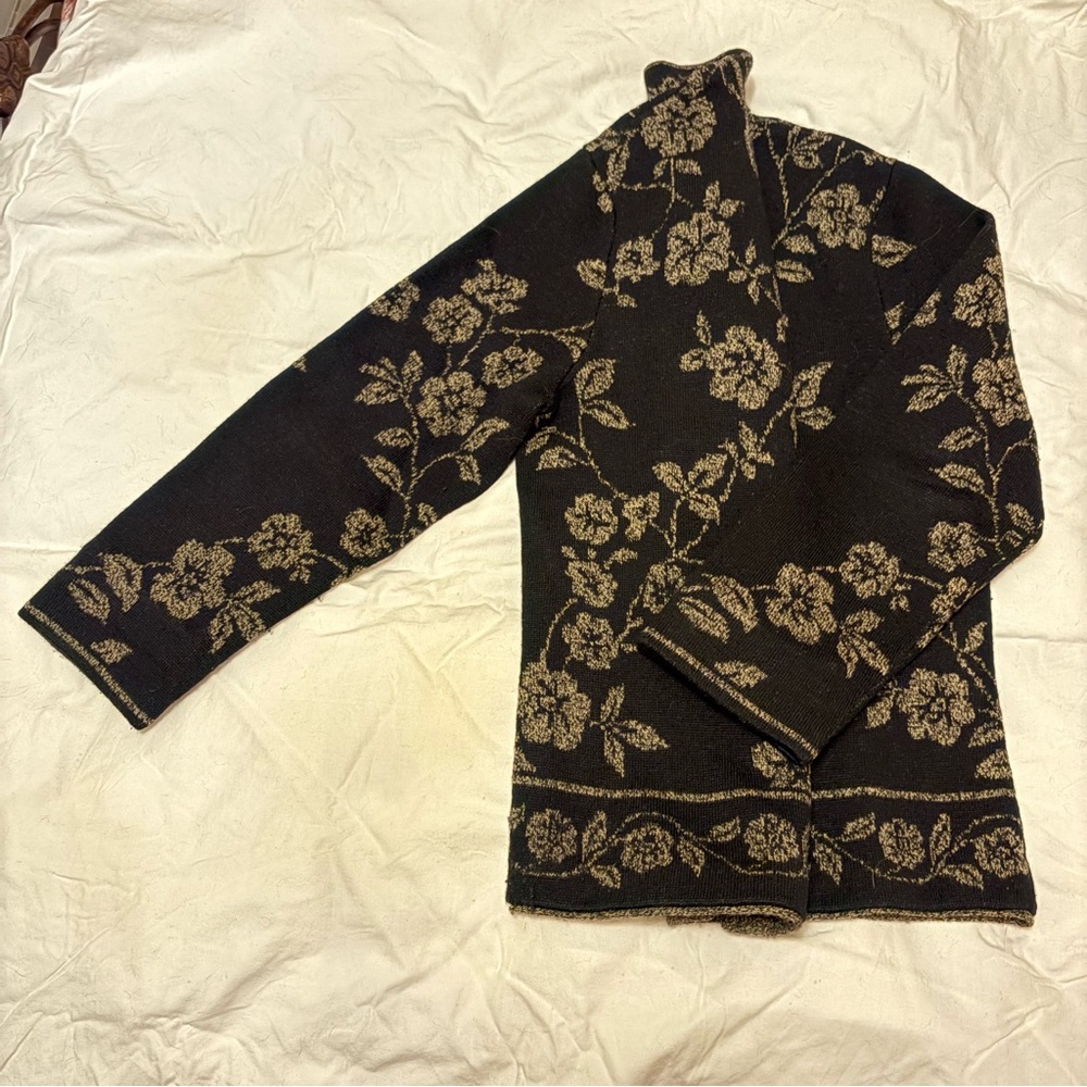 Talbots wool Cardigan Black & Golden Tan - Picture 6 of 13
